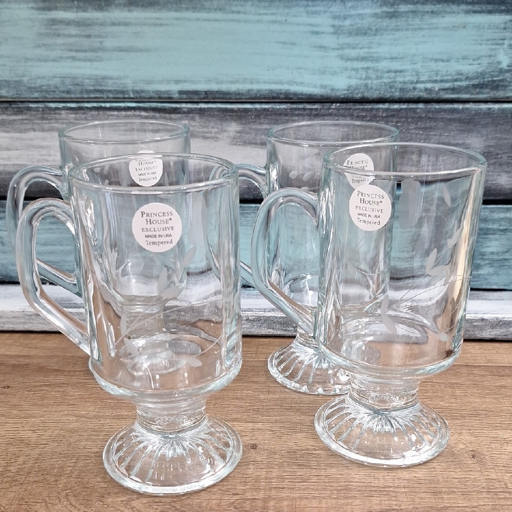 #ADT Princess House Elegant Clear Crystal Tempered Glass Mug Set